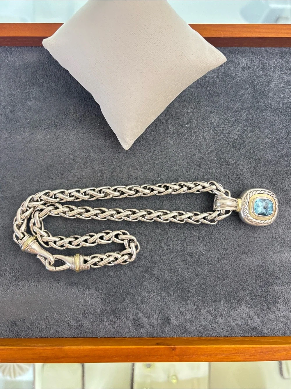 David Yurman XL Albion Pendant Necklace with Blue Topaz 17
